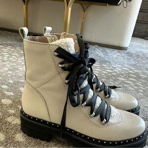 Women's Cream Lace-Up Boots